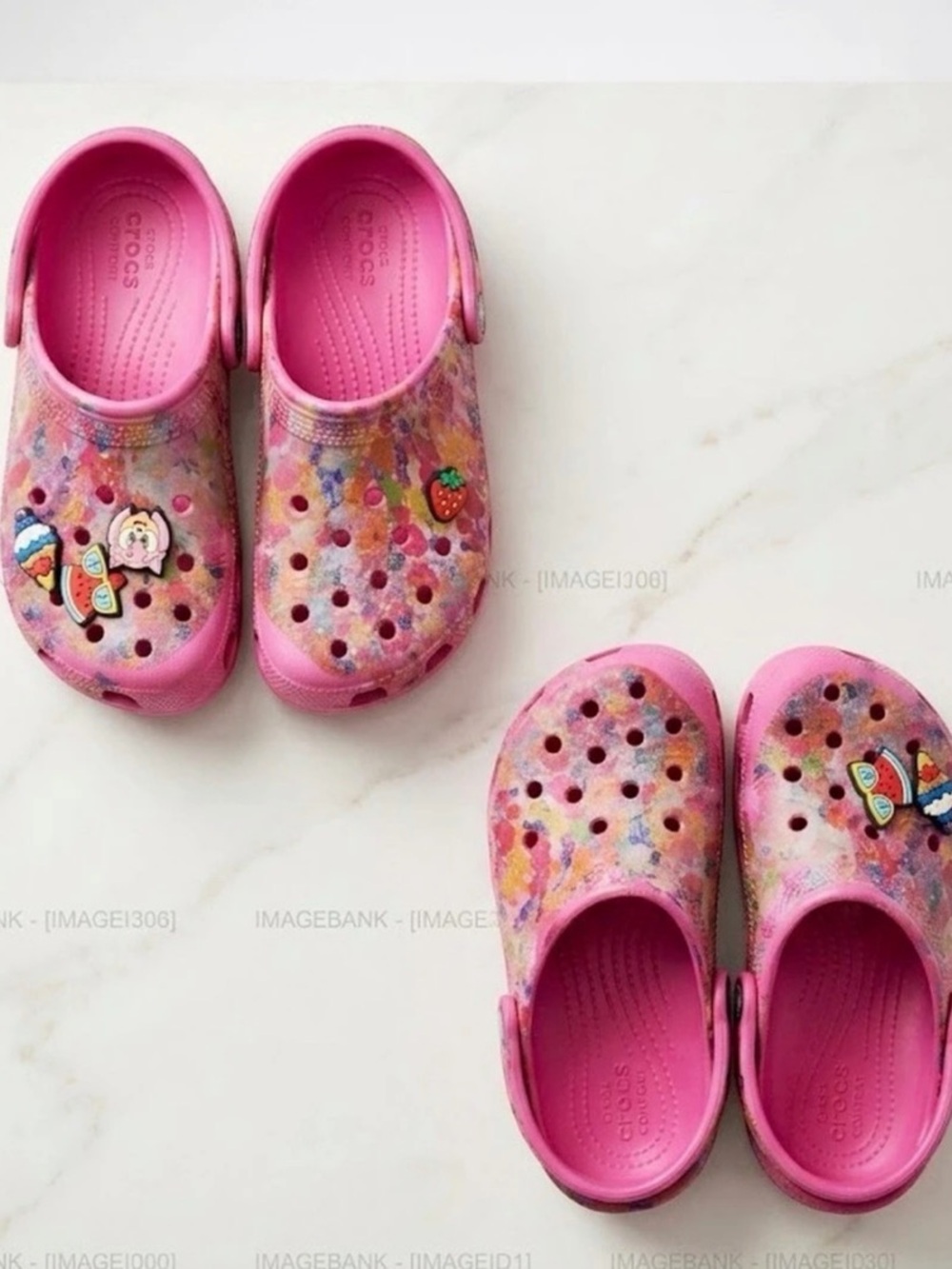 Crocs Kids Classic Graphic Clog Kids Pink Printed Clogs With Charms